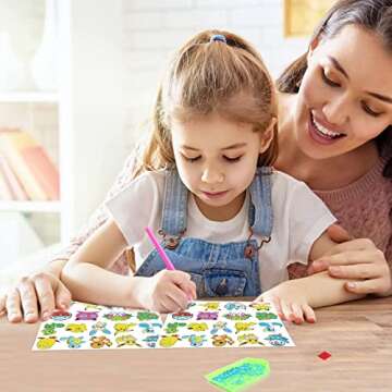 18 Pcs Diamond Art Stickers Kits for Kids, DIY Cartoon Paint by Numbers Diamonds Mosaic Stickers for Kids Arts Diamond Craft Stickers for Kids and Adult Beginners