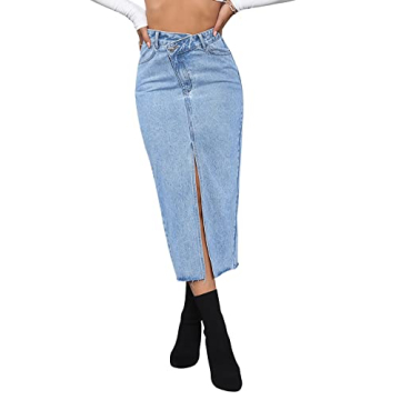 SweatyRocks Women's Casual High Waist Denim Skirt with Split Hem