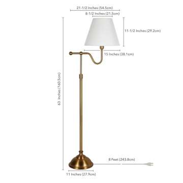 Wellesley 63" Tall Floor Lamp with Fabric Shade in Brass/White