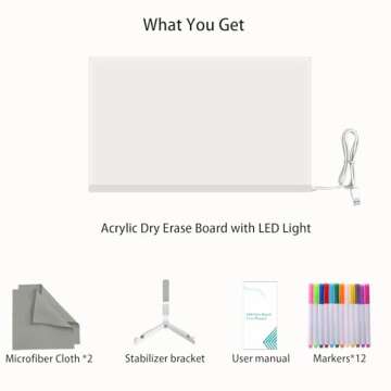 Colorful 12 Colors LED Dry-Erase Note Board - Acrylic Message Board with Stand, USB Power, Rewritable, Night Light, for Home & Business Ultra-Thin Tracing Writing Light Board