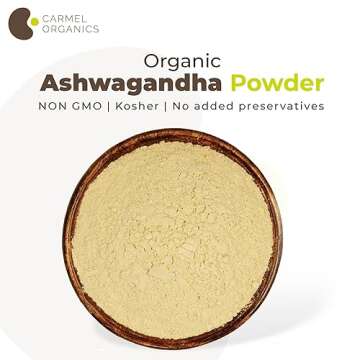 CARMEL ORGANICS Organic Ashwagandha Root Powder (8 Oz or 227g/0.5 Lbs) USDA Certified. Lab Tested, Non GMO & Gluten Free | Withania Somnifera from India