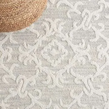 SAFAVIEH Blossom Collection Area Rug - 8' x 10', Grey & Ivory, Handmade Wool, Ideal for High Traffic Areas in Living Room, Bedroom (BLM104A)