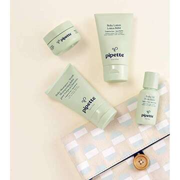 Pipette Baby Travel Kit - Trial Size Toiletries, Baby Gift Set, Hypoallergenic, Free of Synthetic Fragrances, Cruelty-Free, 4 Products + Travel Pouch