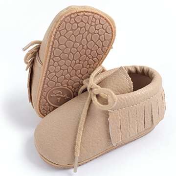 RVROVIC Baby Boys Girls Moccasins Soft Sole Tassels Prewalker Anti-Slip Shoes (M:6~12 Months, X1-Apricot)