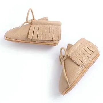 RVROVIC Baby Boys Girls Moccasins Soft Sole Tassels Prewalker Anti-Slip Shoes (M:6~12 Months, X1-Apricot)