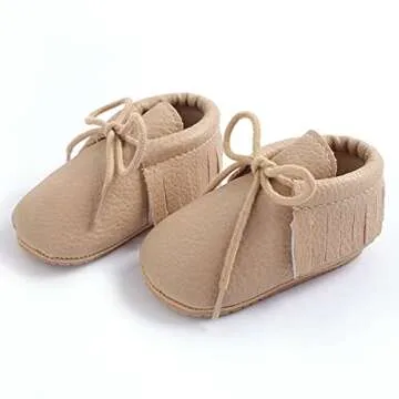 RVROVIC Baby Boys Girls Moccasins Soft Sole Tassels Prewalker Anti-Slip Shoes (M:6~12 Months, X1-Apricot)