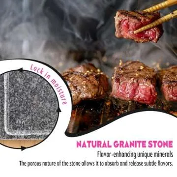 Artestia Cooking Stones for Steak, Indoor Grill Sizzling Hot Stone Set, Steak Stones Hot Stone Cooking, Hot Rock Cooking Stone Set Barbecue/BBQ/Hibachi/Steak Grill (One Deluxe Set with Two Stones)