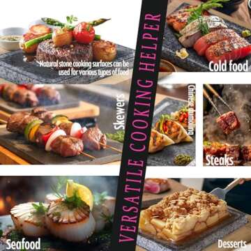 Artestia Cooking Stones for Steak, Indoor Grill Sizzling Hot Stone Set, Steak Stones Hot Stone Cooking, Hot Rock Cooking Stone Set Barbecue/BBQ/Hibachi/Steak Grill (One Deluxe Set with Two Stones)