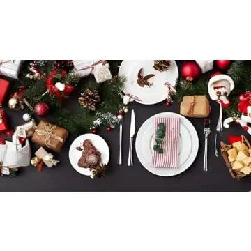 INFEI Plain Striped Cotton Linen Blended Dinner Cloth Napkins - Set of 12 (40 x 30 cm) - for Events & Home Use (Red)