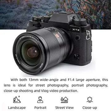 VILTROX 13mm f/1.4 F1.4 XF Auto Focus Lens for Fujifilm X-Mount Camera,Wide Angle Camera Lens for Fuji X-Pro2 X-Pro3 X-S10 X-T5 X-T30 XT30II X-T100 X-T200 X-H2 X-H2S X-A5 X-A7 X-E2S X-E3 X-E4