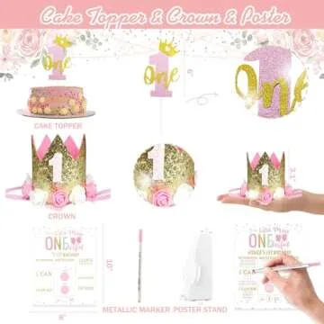 Fiesec 1st Birthday Decorations - Little Miss Onederful & Baby Girl Supplies