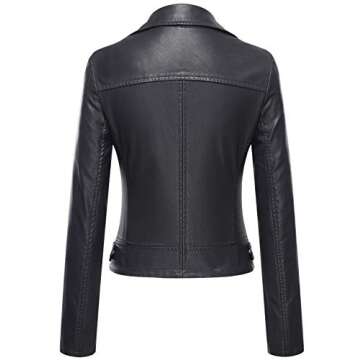 Tanming Women's Faux Leather Moto Biker Short Coat Jacket (Black-XL)
