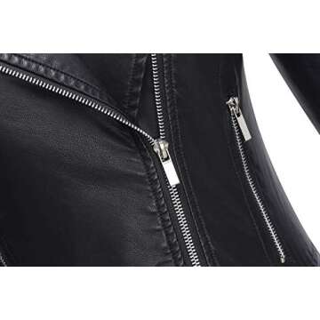 Tanming Women's Faux Leather Moto Biker Short Coat Jacket (Black-XL)