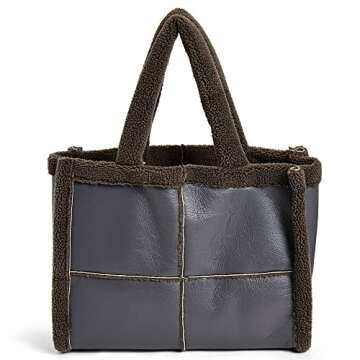 Stylish Like Dreams Sherpa Tote Vegan Leather Handbag