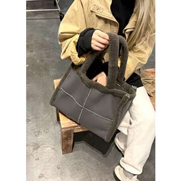 Stylish Like Dreams Sherpa Tote Vegan Leather Handbag