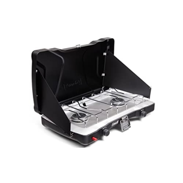 Coleman Triton+ Portable 2-Burner Propane Camping Stove, 22,000 Total BTUs, Wind Guards, Adjustable ...