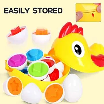 ACOUCB Egg Matching Toy for Toddlers with 8 Eggs & 2 Chicks, Shape Sorting Toy Color Matching Game, Fine Motor Skills Sensory Toys, Chicken Easter Gift for 3 4 5 6 Girls Boys Baby