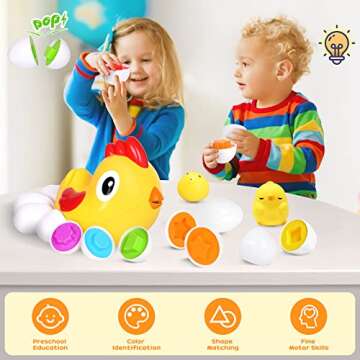 ACOUCB Egg Matching Toy for Toddlers with 8 Eggs & 2 Chicks, Shape Sorting Toy Color Matching Game, Fine Motor Skills Sensory Toys, Chicken Easter Gift for 3 4 5 6 Girls Boys Baby