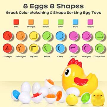 ACOUCB Egg Matching Toy for Toddlers with 8 Eggs & 2 Chicks, Shape Sorting Toy Color Matching Game, Fine Motor Skills Sensory Toys, Chicken Easter Gift for 3 4 5 6 Girls Boys Baby