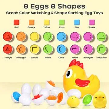 ACOUCB Egg Matching Toy for Toddlers with 8 Eggs & 2 Chicks, Shape Sorting Toy Color Matching Game, Fine Motor Skills Sensory Toys, Chicken Easter Gift for 3 4 5 6 Girls Boys Baby