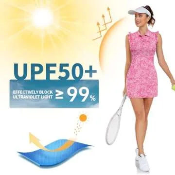 WOWENY Womens Tennis Dress Polo Buttons Golf Dresses with Built in Shorts and Pockets Ruffle Sleeveless Athletic Workout Dress (Pink Flower, L)