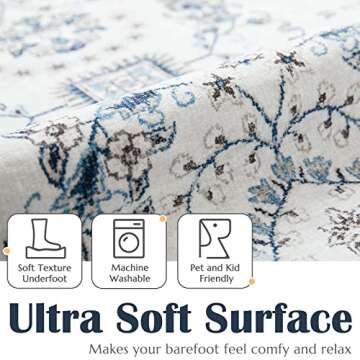 jinchan Area Rug 6x9 Vintage Washable Floral Rug Retro Distressed Non Slip Accent Floor Cover Thin I...