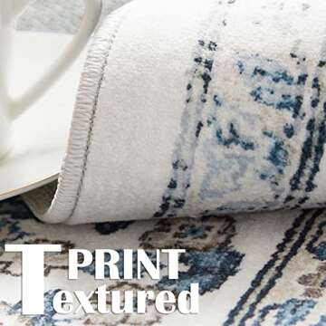 jinchan Area Rug 6x9 Vintage Washable Floral Rug Retro Distressed Non Slip Accent Floor Cover Thin Indoor Boho Soft Carpet for Living Room Bedroom Dining Room Blue