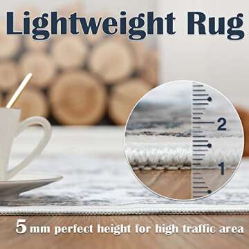 jinchan Area Rug 6x9 Vintage Washable Floral Rug Retro Distressed Non Slip Accent Floor Cover Thin Indoor Boho Soft Carpet for Living Room Bedroom Dining Room Blue