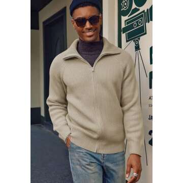 Unisex Solid Zip Up Sweater Cardigan Raglan Sleeve Cardigans Apricot, Medium