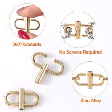 HINZIC 4pcs Chain Strap Shortener for Bag, 360 Rotatable Alloy Chain Clip Buckle, Small Necklace Shortener Clasp Accessories for Shorten Purse Handbag Chain-Gold