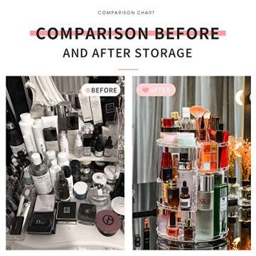 QIOEROUL Adjustable Cosmetic Organizer Cosmetics Countertop - Rotating Makeup Storage Acrylic Multi ...