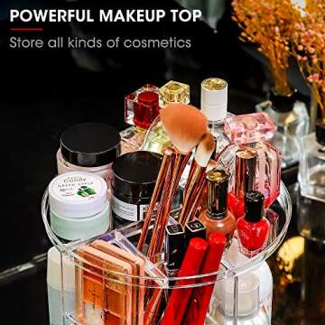 QIOEROUL Adjustable Cosmetic Organizer Cosmetics Countertop - Rotating Makeup Storage Acrylic Multi Accessories Organizers Fits Jewelry Toiletry Bathroom (Clear)
