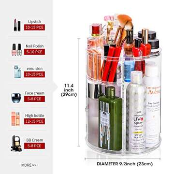 QIOEROUL Adjustable Cosmetic Organizer Cosmetics Countertop - Rotating Makeup Storage Acrylic Multi Accessories Organizers Fits Jewelry Toiletry Bathroom (Clear)