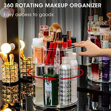 QIOEROUL Adjustable Cosmetic Organizer Cosmetics Countertop - Rotating Makeup Storage Acrylic Multi Accessories Organizers Fits Jewelry Toiletry Bathroom (Clear)