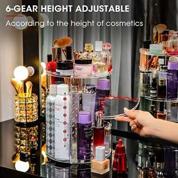 QIOEROUL Adjustable Cosmetic Organizer Cosmetics Countertop - Rotating Makeup Storage Acrylic Multi Accessories Organizers Fits Jewelry Toiletry Bathroom (Clear)