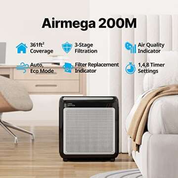 COWAY 200M Air Purifier for Home Up to 1,748ft², True HEPA, Eco & Auto Mode, Timer, 3yr Warranty
