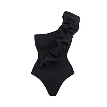 One Piece Swimsuit for Women with Cover Ups Two Pieces Push Up Bathing Suits High Cut Hollow Out Cheeky Bikini Set Floral Vintage Halter Bikini Swimsuit Flattering Sexy Swimwear Black Ruffle (2PCS) S