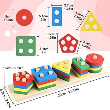 DASIGJID Baby Toddlers Toys for 1 2 3 Year Old - Wooden Montessori Boys Girls Stacking Blocks Learning Puzzles Toy Shape Sorter Color Stacker Kids Christmas Birthday Gifts