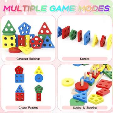 DASIGJID Baby Toddlers Toys for 1 2 3 Year Old - Wooden Montessori Boys Girls Stacking Blocks Learning Puzzles Toy Shape Sorter Color Stacker Kids Christmas Birthday Gifts