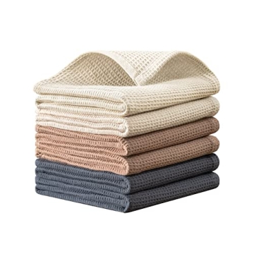 QUILTINA 100% Cotton Waffle Weave Dish Towels Set - 6 Pack