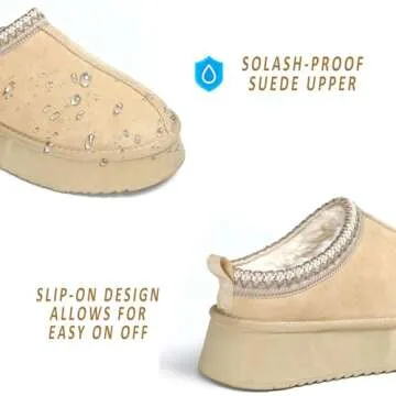 ZERISM Women's Slippers Platform Mini Boots Short Ankle Boot Fur Fleece Lined Sneakers House slippers Anti-Slip Boot For Outdoor (Off-white, Adult, Women, 7, Numeric, US Footwear Size System, Medium)