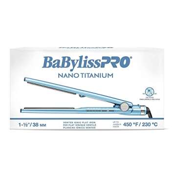 BaBylissPRO Nano Titanium Ionic Flat Iron Hair Straightener, 1 1/2" Hair Straightener Iron for Smooth, Shiny, Frizz- Free Hair and All Hair Types