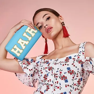 Sotiff Preppy Patch Makeup Bag Set for Women, 3 Pieces