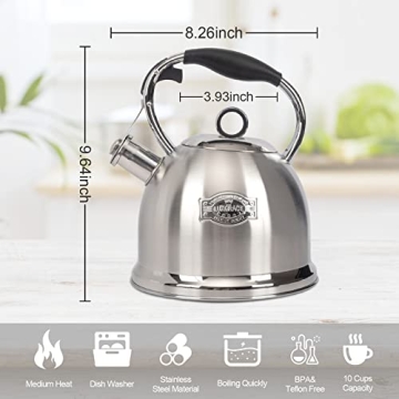 Stainless Steel Whistling Tea Kettle for Home & Kitchen