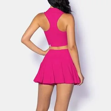ABOCIW Tennis Outfits for Women 2 Piece High Waist Pleated Tennis Skirt Collared V Neck Sleeveless R...