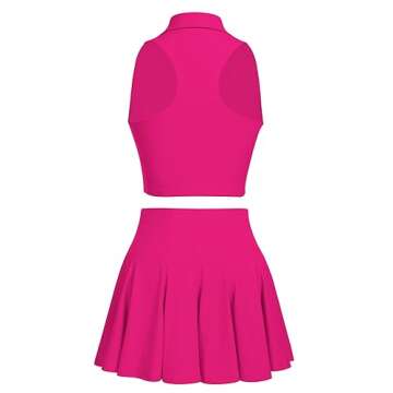 ABOCIW Tennis Outfits for Women 2 Piece High Waist Pleated Tennis Skirt Collared V Neck Sleeveless Racerback Workout Workout Crop Top Bra Athletic Golf Outfits Rose Small