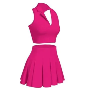 ABOCIW Tennis Outfits for Women 2 Piece High Waist Pleated Tennis Skirt Collared V Neck Sleeveless Racerback Workout Workout Crop Top Bra Athletic Golf Outfits Rose Small