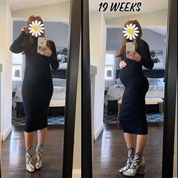 Rocorose Women's Turtleneck Dress Ribbed Elbow Long Sleeve Knit Sweater Dress Black M