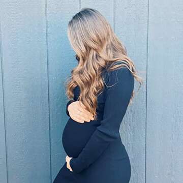 Rocorose Women's Turtleneck Dress Ribbed Elbow Long Sleeve Knit Sweater Dress Black M