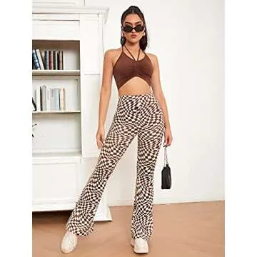 Stylish WDIRARA Plaid Flare Leg Casual Pants for Women